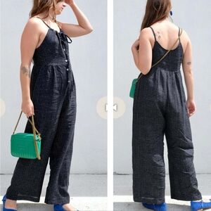 Black Linen Jumpsuit with Tie Front